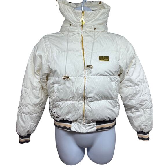 Baby Phat White Down Puffer Zip Hood Vintage Y2K Jacket Coat Medium Streetwear - Picture 9 of 16